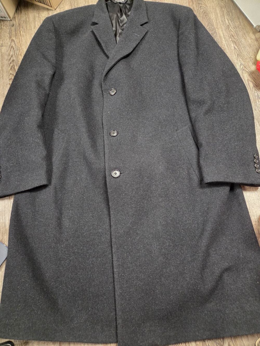 JOS A BANK 100% Wool black capsule Men's Long Coat Overcoat Trench 46R L/XL